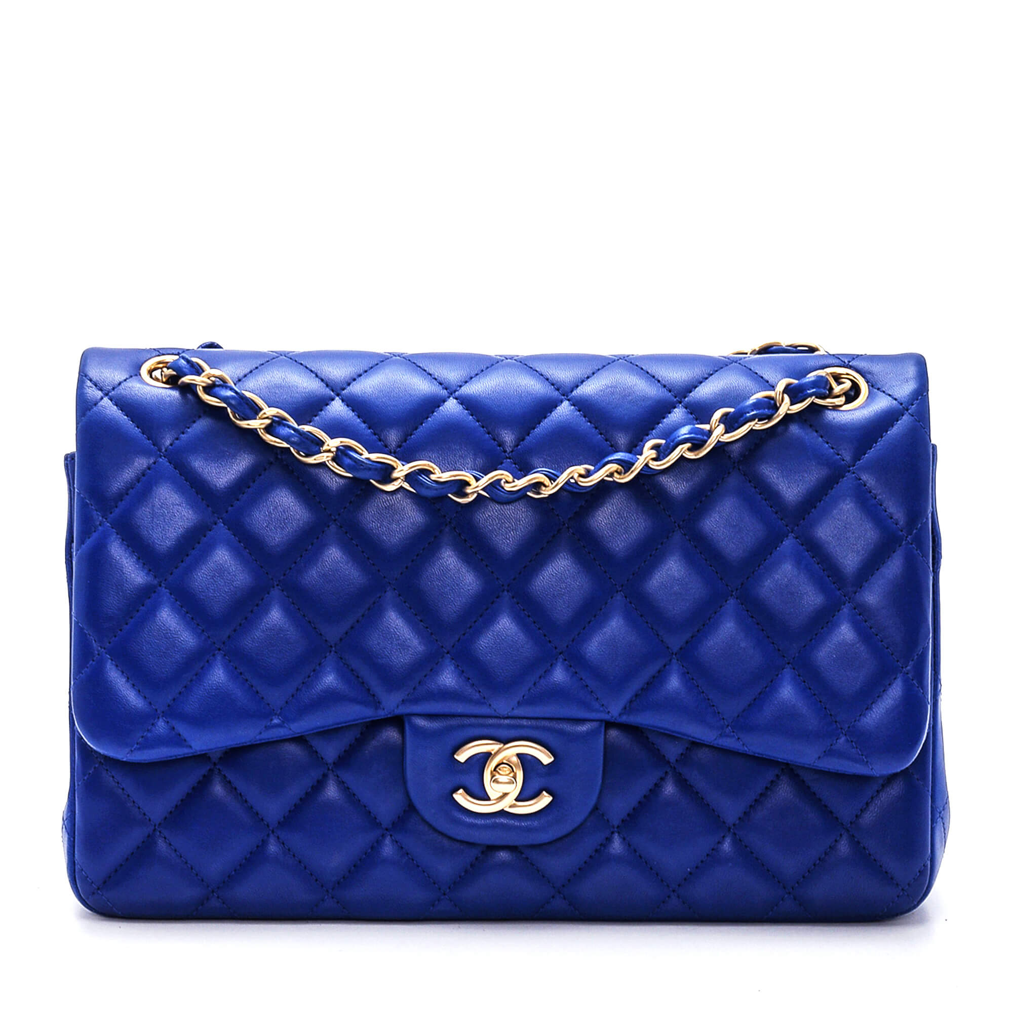 Chanel - Royal Blue Quilted Lambskin Leather Jumbo Double Flap Bag
